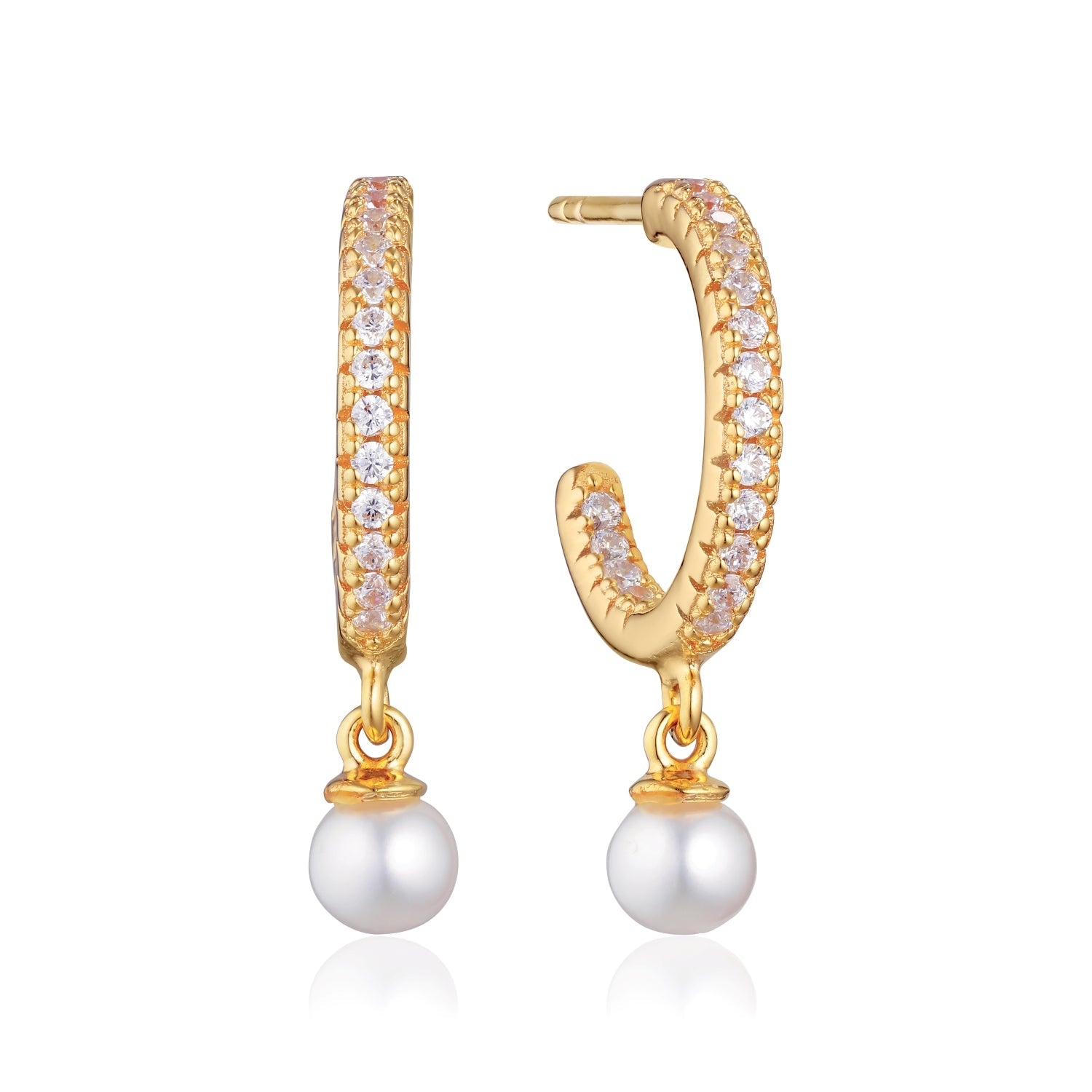 Sif Jakobs Ellera 18ct Gold Plated Sterling Silver White Zirconia Freshwater Pearl Hoop Earrings