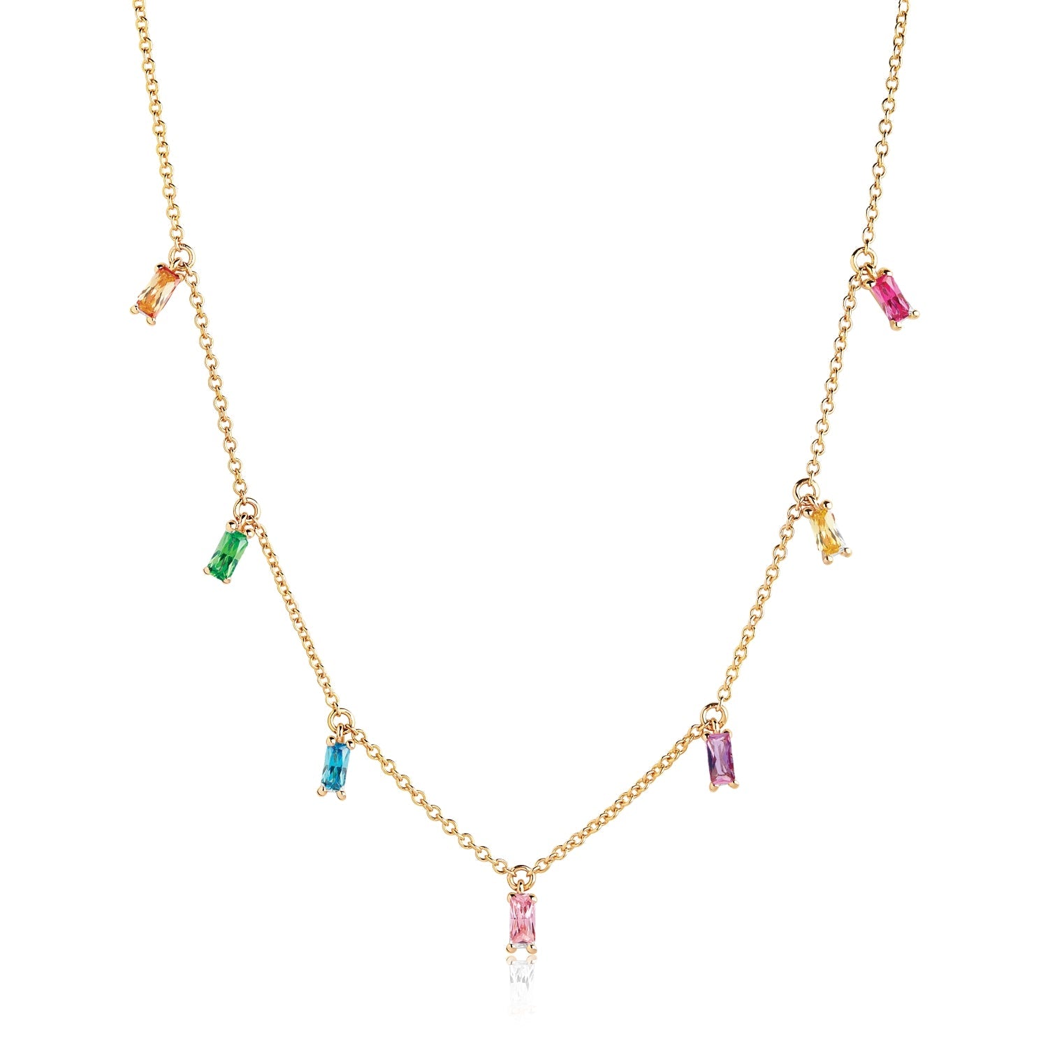 Sif Jakobs Princess 18ct Gold Plated Sterling Silver Multicolour Zirconia Baguette Necklace