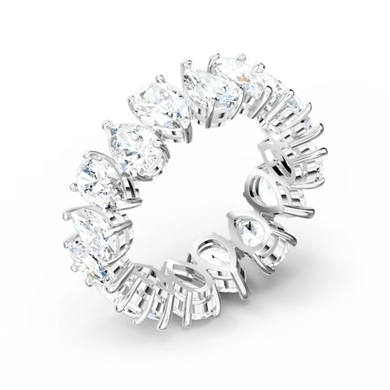 Swarovski Vittore Rhodium Plated Pear Cut Crystal Ring Size 60