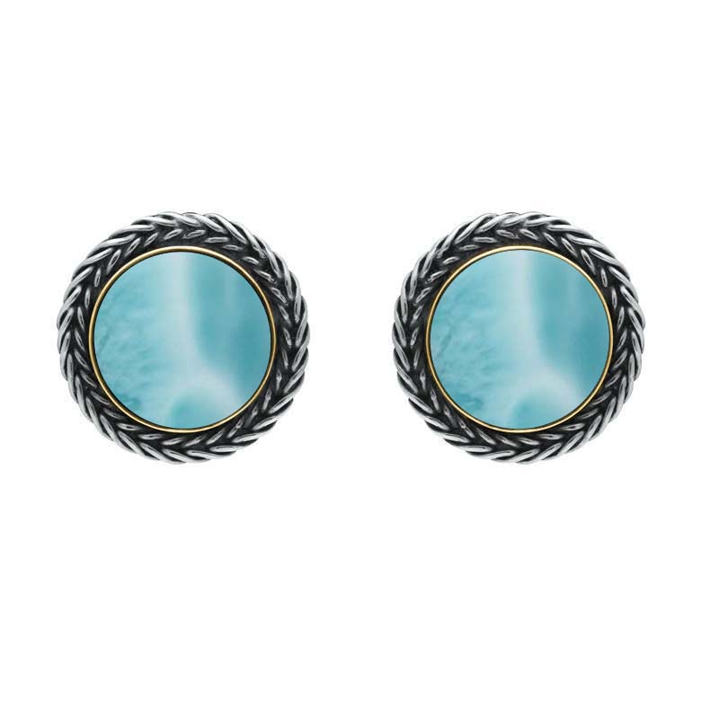 Sterling Silver 18ct Yellow Gold Larimar Foxtail Round Stud Earrings D