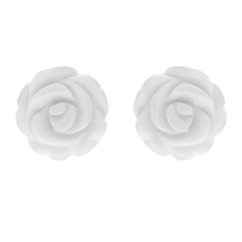 Sterling Silver Agate Tuberose 8mm White Desert Rose Stud Earrings