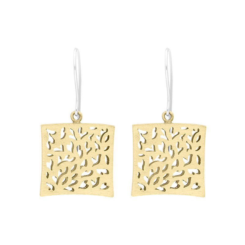 Sterling Silver Gold Plated Square Cut Out Earrings D
