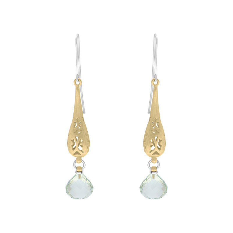 Sterling Silver Gold Plated Mint Quartz Drop Earrings D