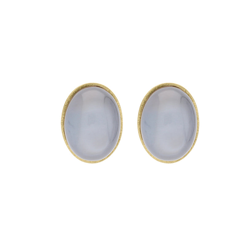 Sterling Silver Gold Plated Moonstone Oval Stud Earrings D