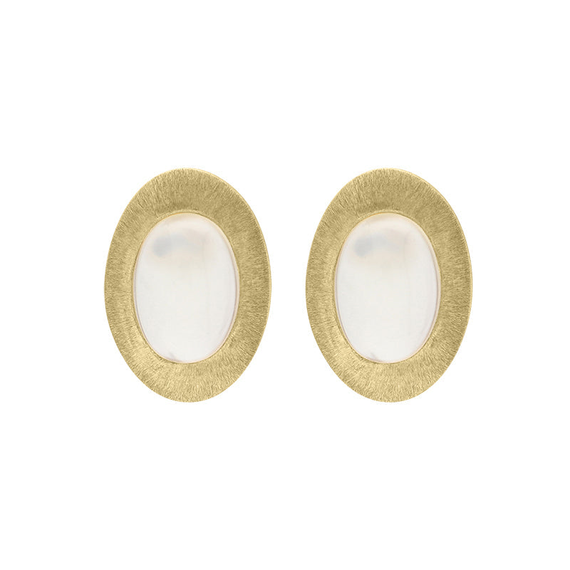 Sterling Silver Gold Plated Moonstone Oval Stud Earrings D