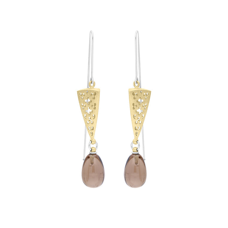 Sterling Silver Gold Plated Smokey Quartz Drop Earrings D