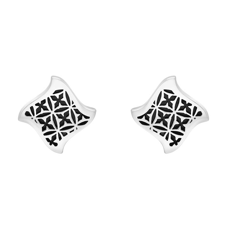 Sterling Silver Whitby Jet Filigree Stud Earrings