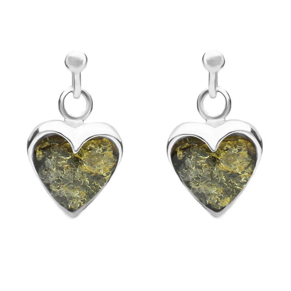 Sterling Silver Green Amber Small Heart Earrings