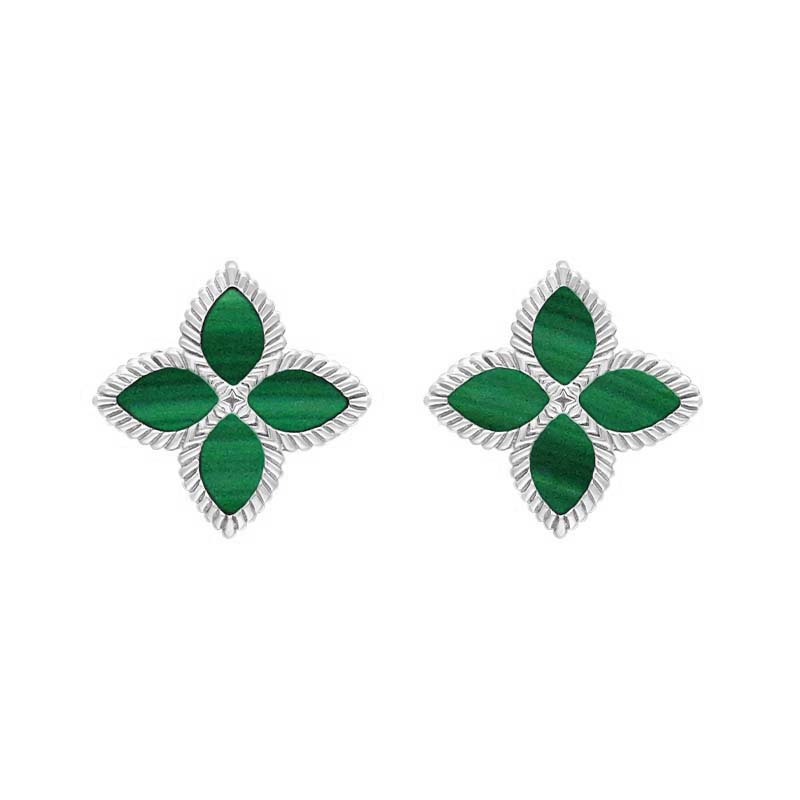 Sterling Silver Malachite Bloom Marquise Flower Stud Earrings