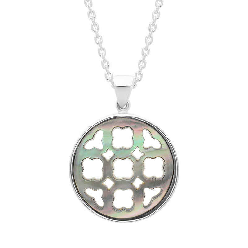 Sterling Silver Mother of Pearl Open Clover Necklace D