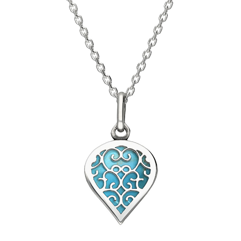 Sterling Silver Turquoise Flore Filigree Small Heart Necklace