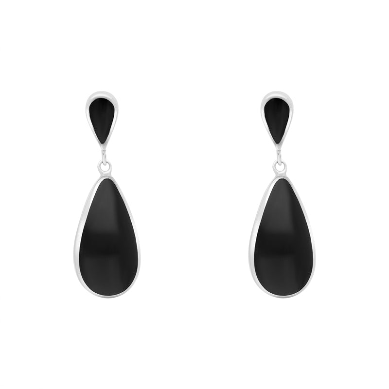 Sterling Silver Whitby Jet Pear Shaped Drop Earrings