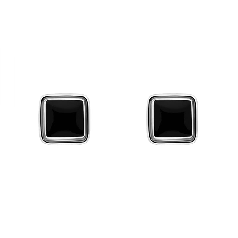 Sterling Silver Whitby Jet 8mm Square Stud Earrings