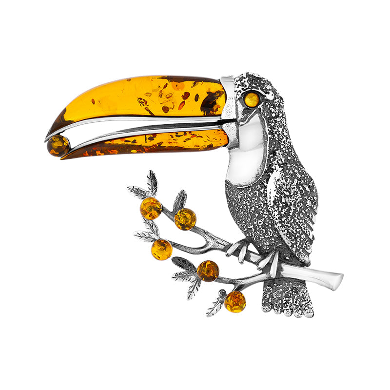 Sterling Silver Amber Large Toucan Brooch