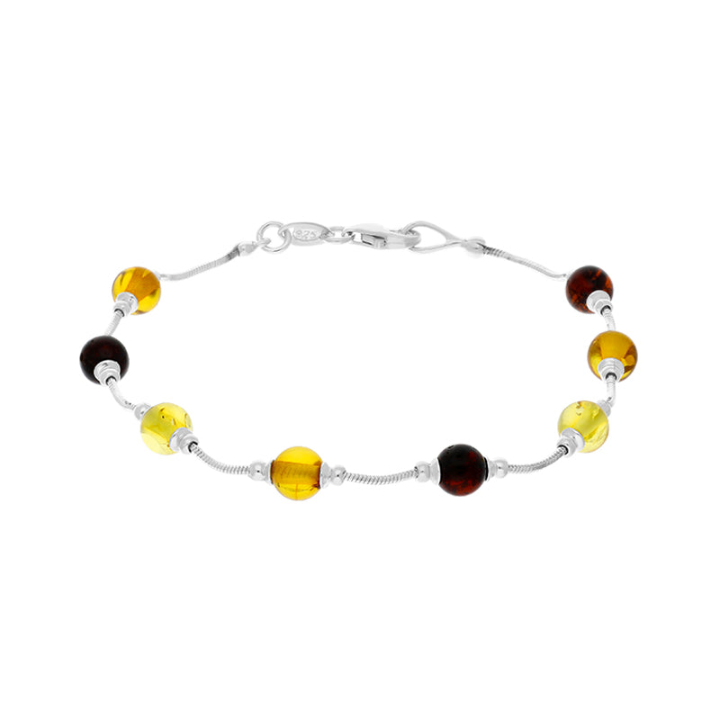 Sterling Silver Amber Bead Link Bracelet D