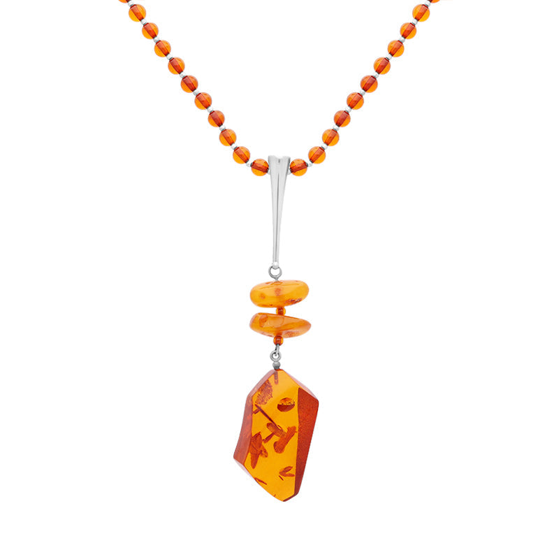 Sterling Silver Amber Beaded Necklace D