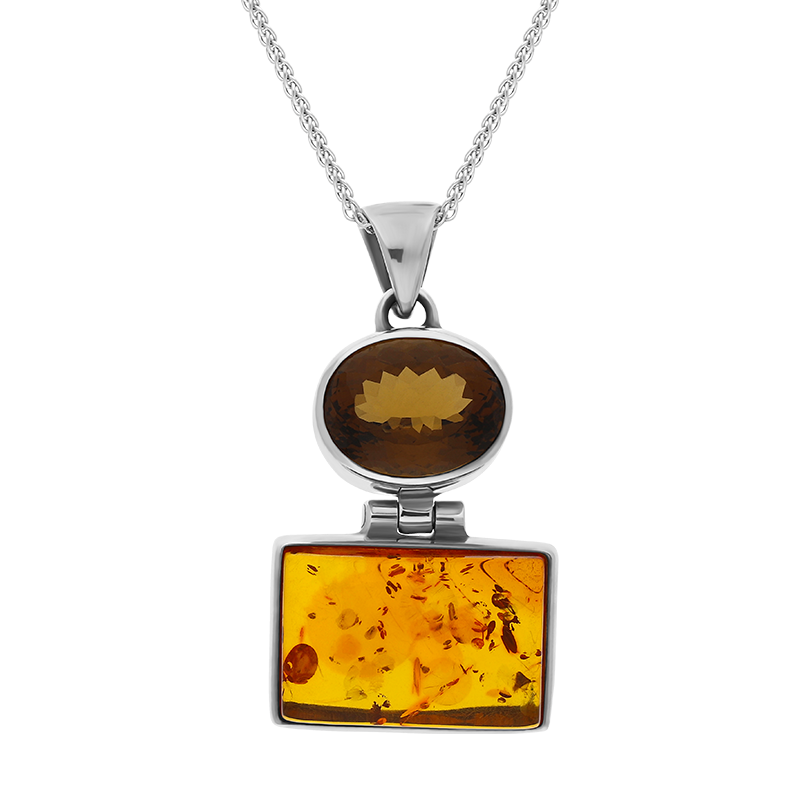 Sterling Silver Amber Beer Quartz Necklace D