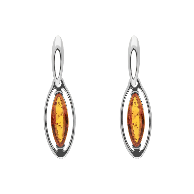 Sterling Silver Amber Marquise Open Edge Drop Earrings