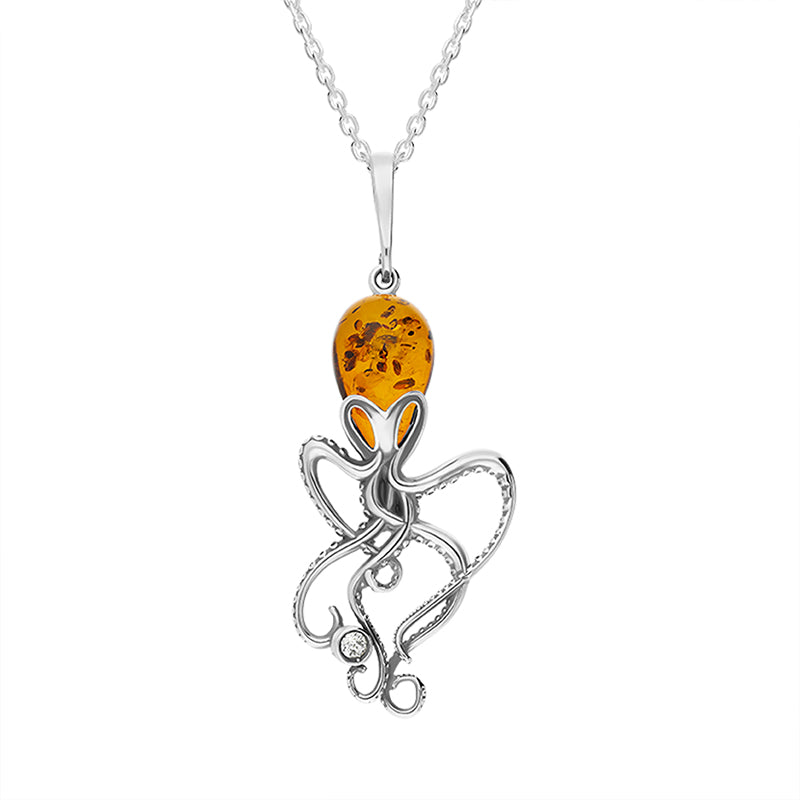 Sterling Silver Amber Medium Octopus Necklace