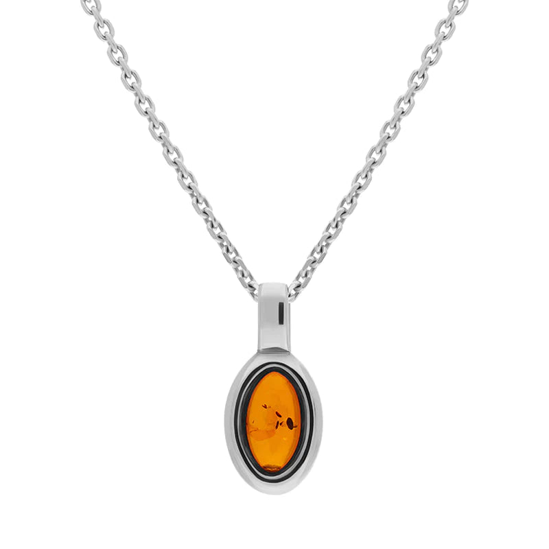 Sterling Silver Amber Oval Fixed Bale Necklace