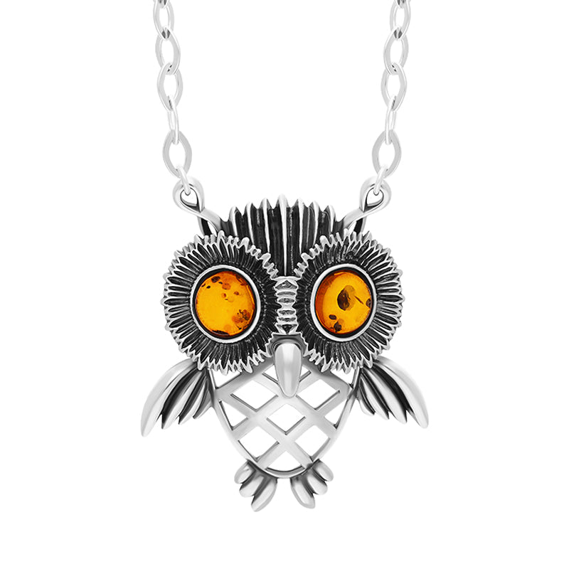 Sterling Silver Amber Owl Necklace