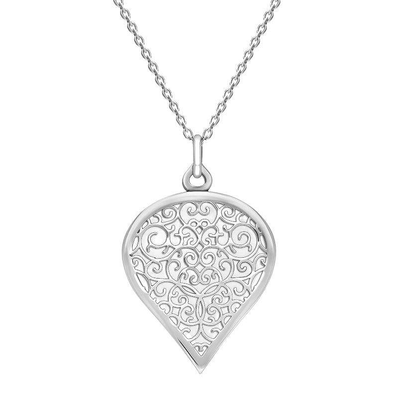 Sterling Silver Bauxite Flore Filigree Large Heart Necklace