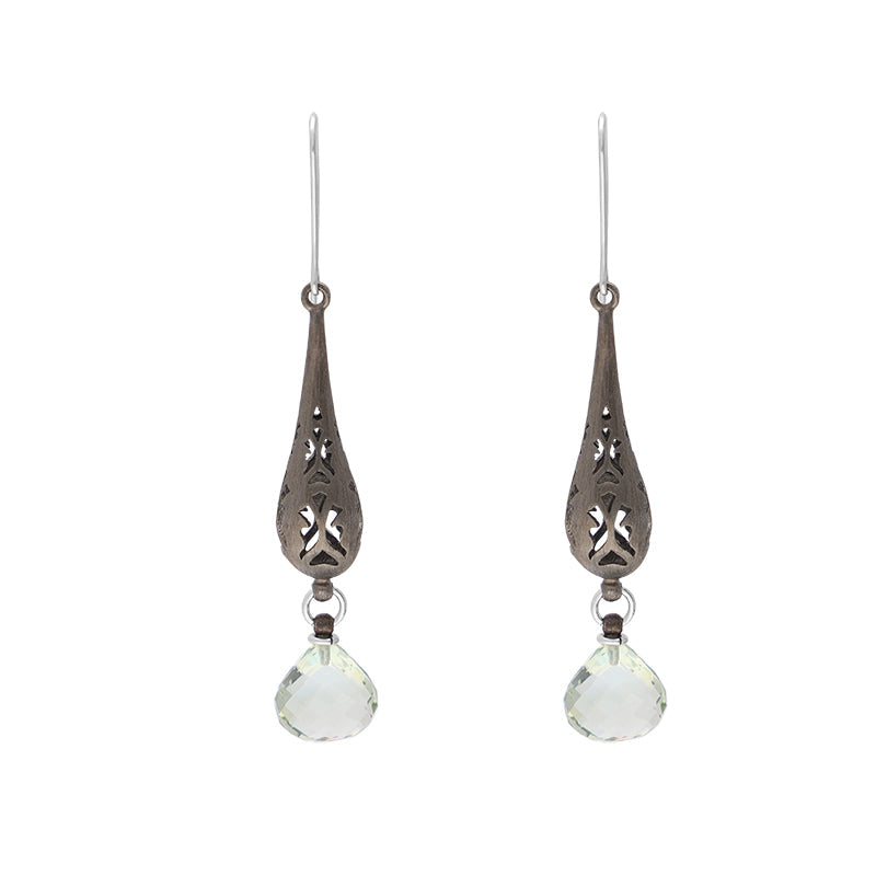 Sterling Silver Black Rhodium Mint Quartz Drop Earrings D