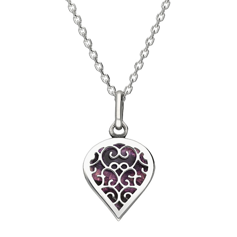 Sterling Silver Blue John Flore Filigree Small Heart Necklace