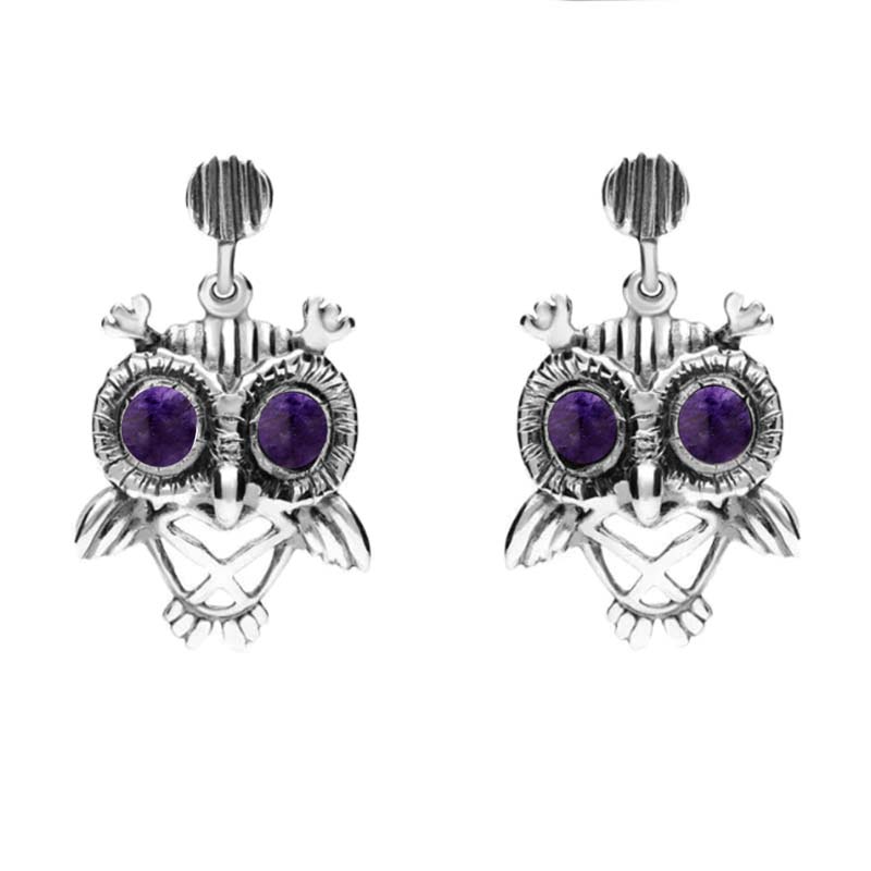 Sterling Silver Blue John Owl Stud Earrings