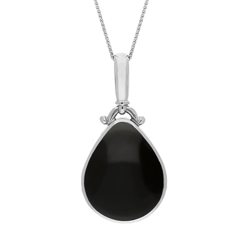 Sterling Silver Blue John Whitby Jet Double Sided Pear Fob Necklace