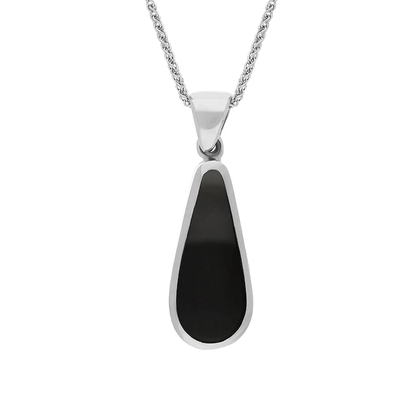 Sterling Silver Blue John Whitby Jet Small Double Sided Pear Cut Fob Necklace