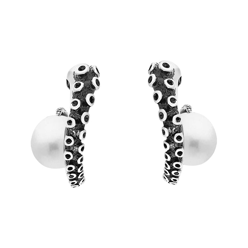 Sterling Silver Freshwater Pearl Tentacle Hoop Earrings