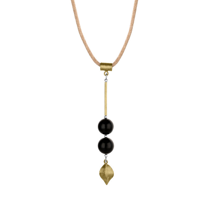 Sterling Silver Gold Plated Whitby Jet Bead Drop Cord Necklace D