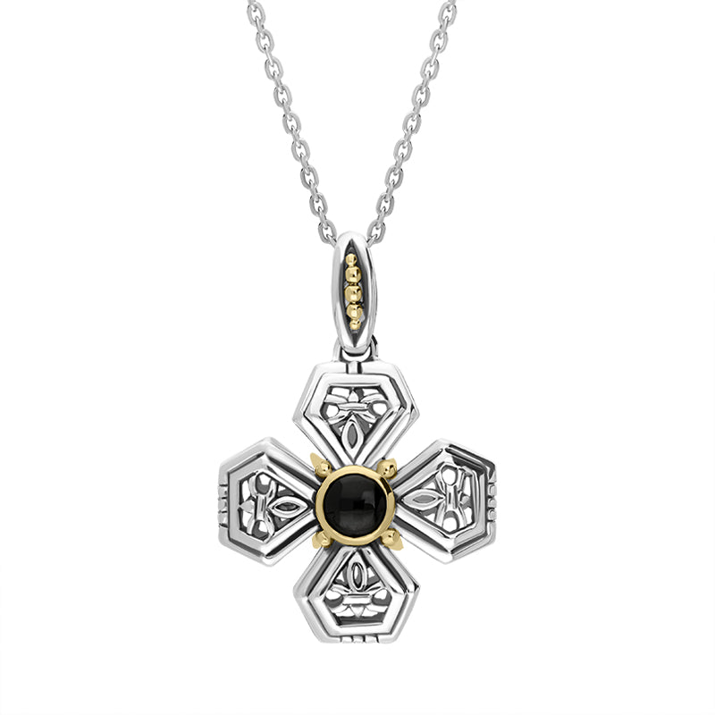 Sterling Silver Whitby Jet Flower Cross Necklace D