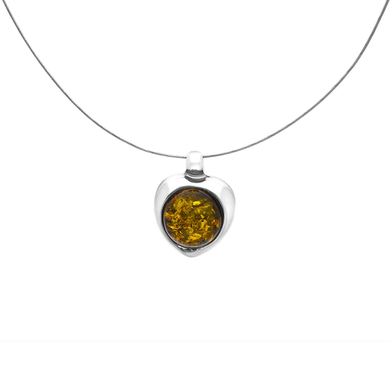 Sterling Silver Green Amber Heart Necklace D