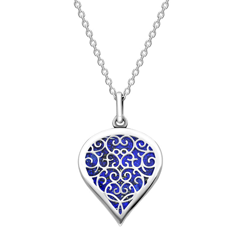 Sterling Silver Lapis Lazuli Flore Filigree Medium Heart Necklace