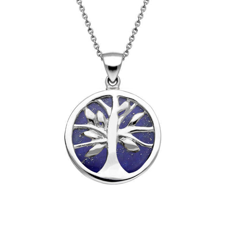 Sterling Silver Lapis Lazuli Small Round Tree of Life Necklace