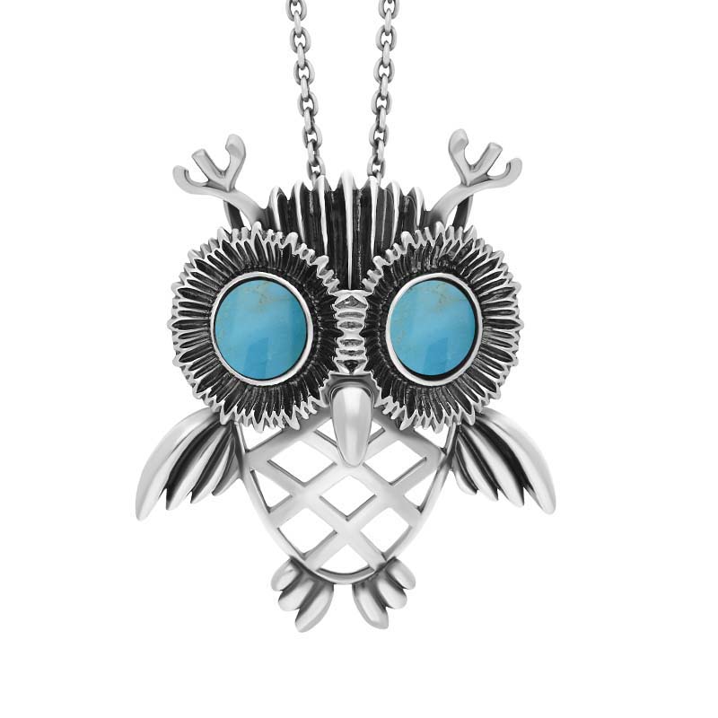 Sterling Silver Large Turquoise Owl Necklace