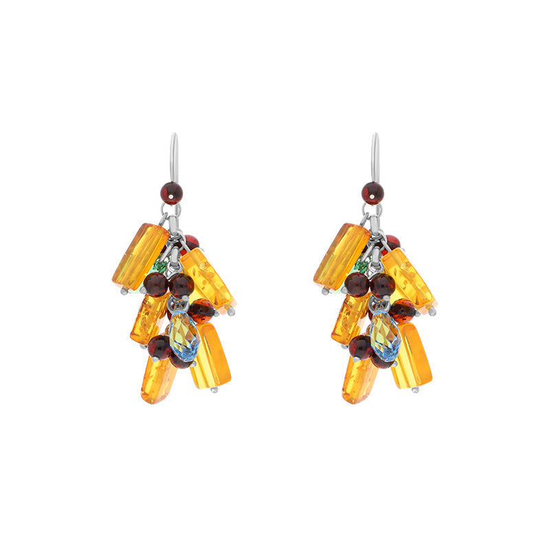 Sterling Silver Mixed Amber CZ Drop Earrings