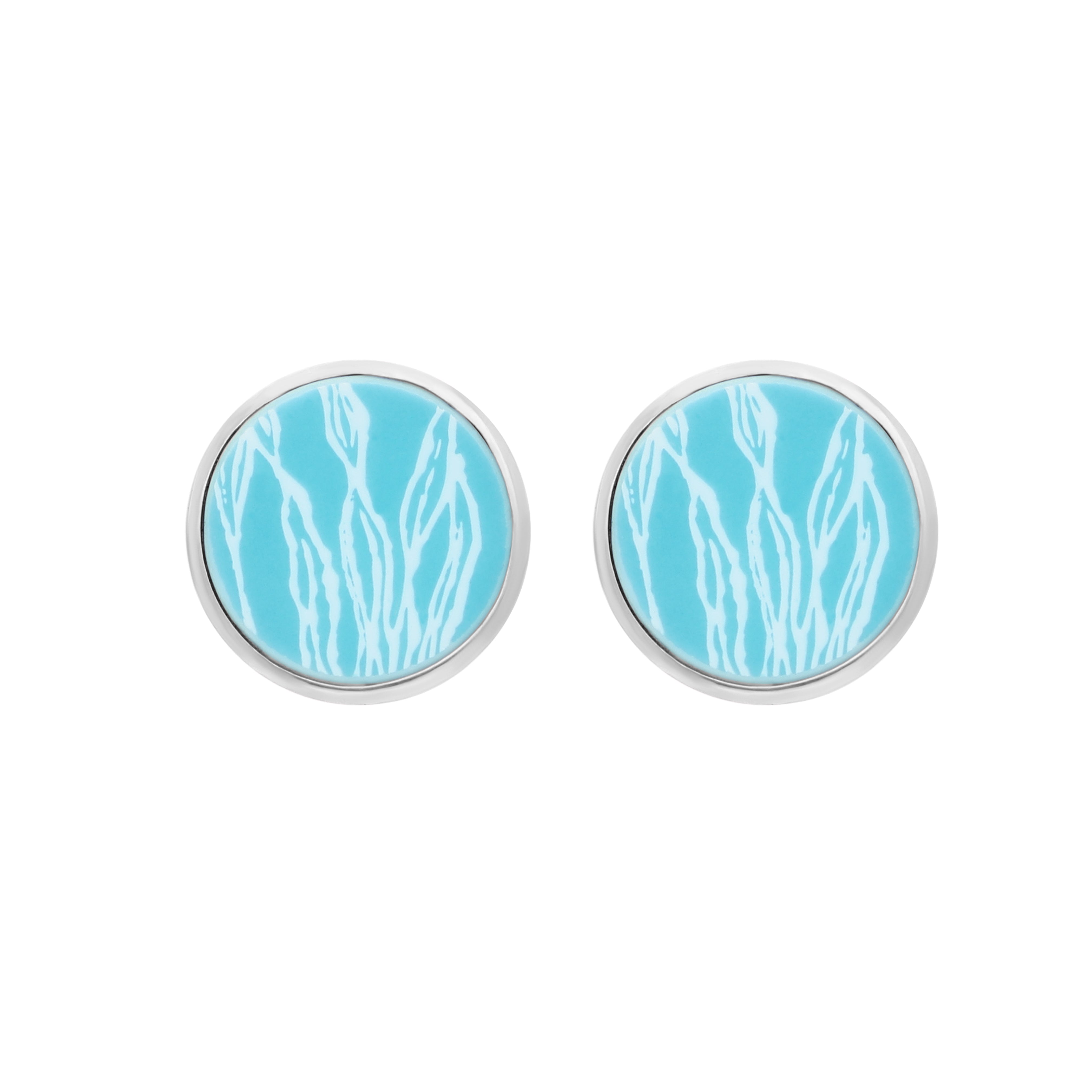 Sterling Silver Royal Crown Derby Mikado Turquoise Large Round Stud Earrings D