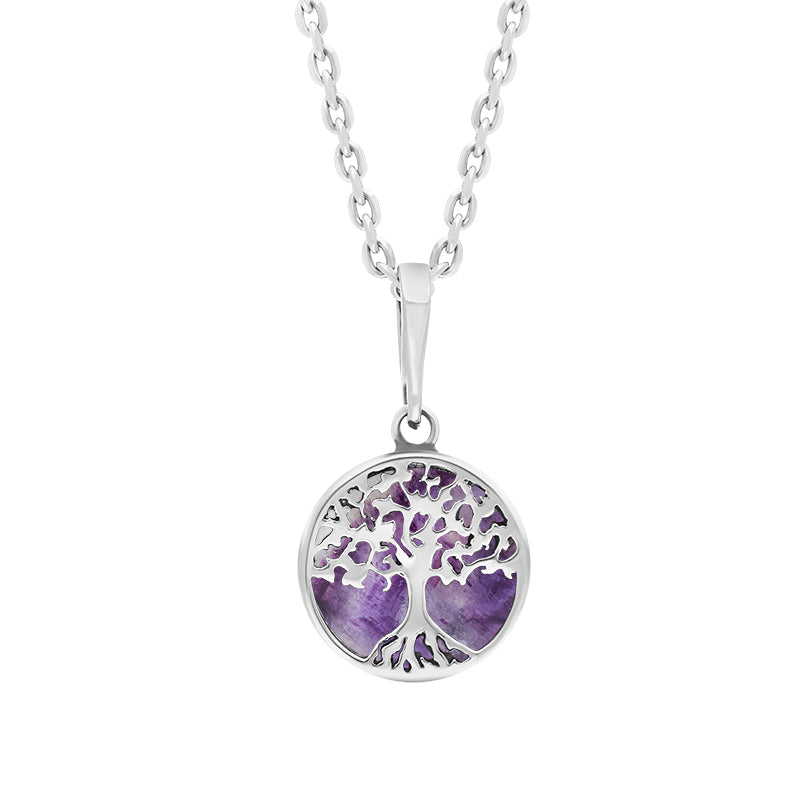 Sterling Silver Small Blue John Round Tree of Life Necklace