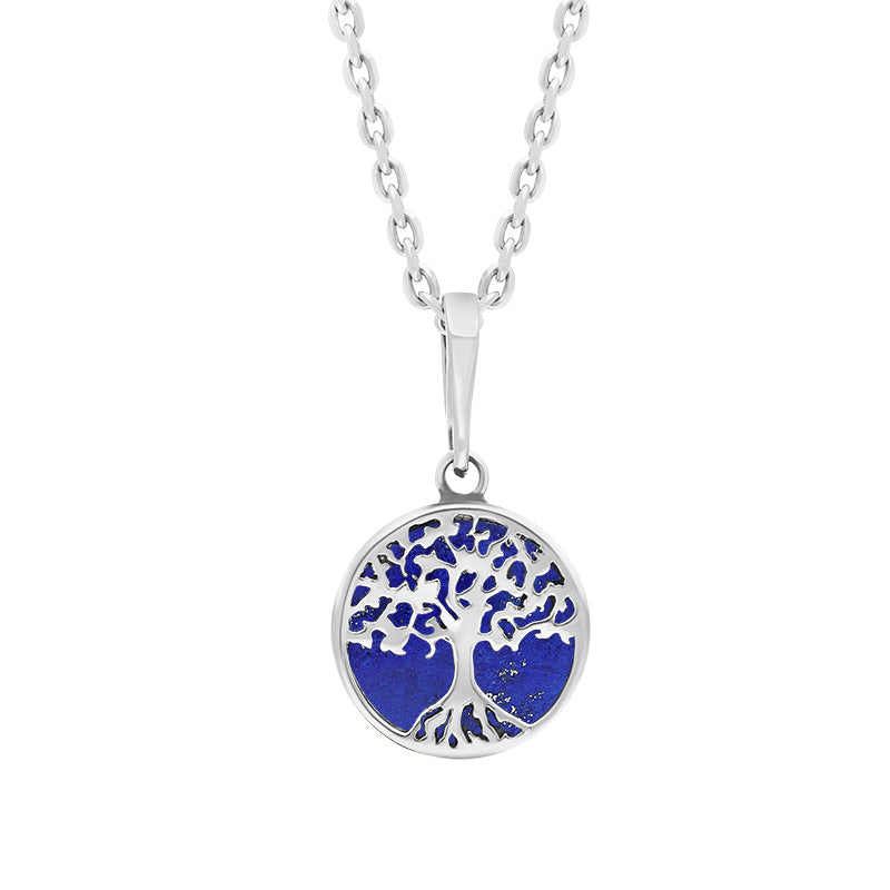 Sterling Silver Small Lapis Lazuli Round Tree of Life Necklace