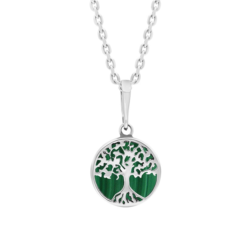 Sterling Silver Small Malachite Round Tree of Life Necklace