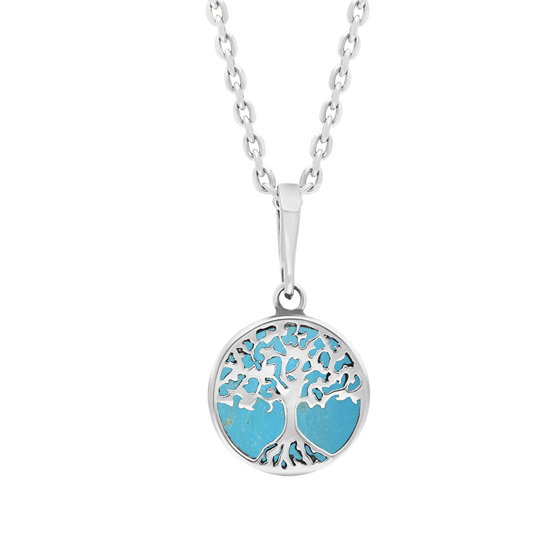 Sterling Silver Small Turquoise Round Tree of Life Necklace