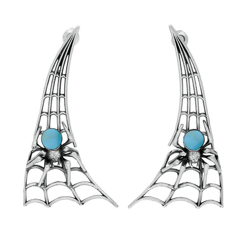 Sterling Silver Turquoise Articulated Spider Web Drop Earrings