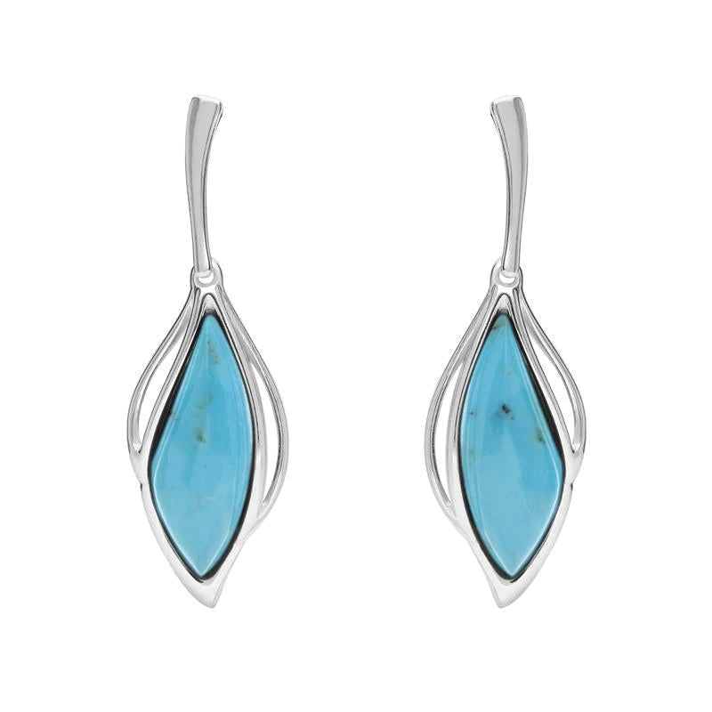 Sterling Silver Turquoise Open Marquise Drop Earrings