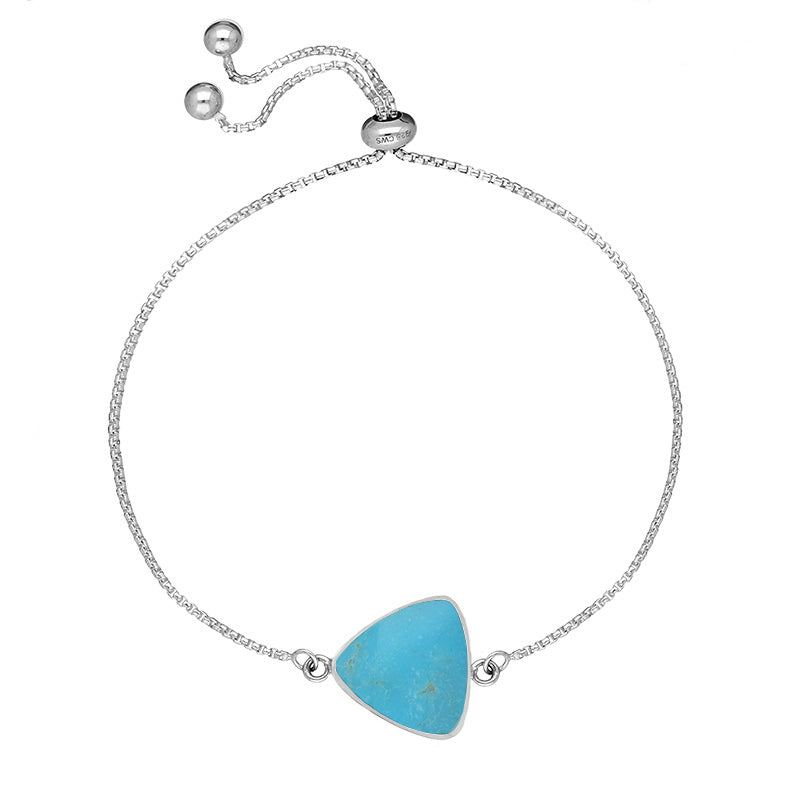 Sterling Silver Turquoise Triangular Stone Adjustable Chain Bracelet