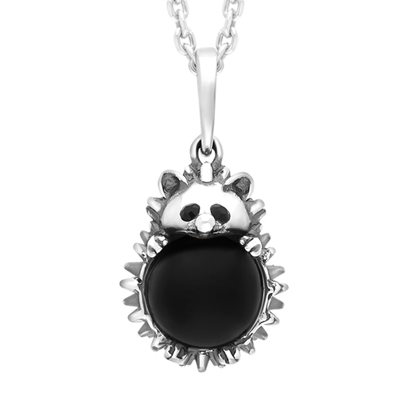 Sterling Silver Whitby Jet Large Hedgehog Necklace
