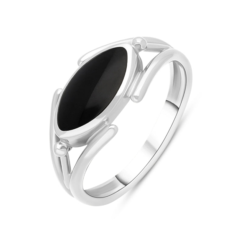 Sterling Silver Whitby Jet Marquise Open Shank Ring