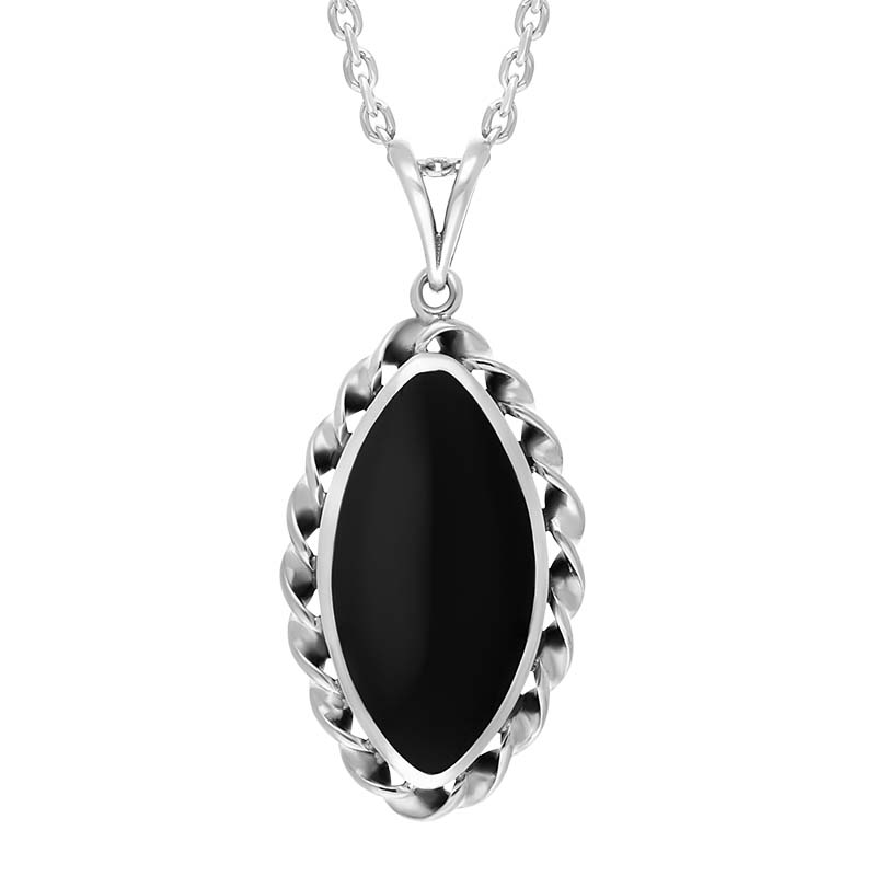 Sterling Silver Whitby Jet Marquise Twist Frame Necklace